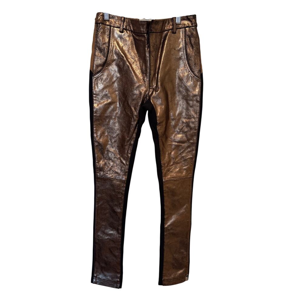 One Teaspoon Small Bronze Copper Metallic Black LEATHER Skinny High Rise Pants